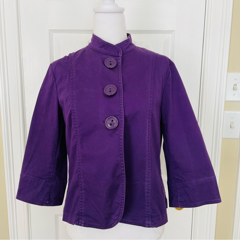 Coldwater Creek Stand-Collar Jacket, 3/4 sleeves,  size 8P, Purple, large button